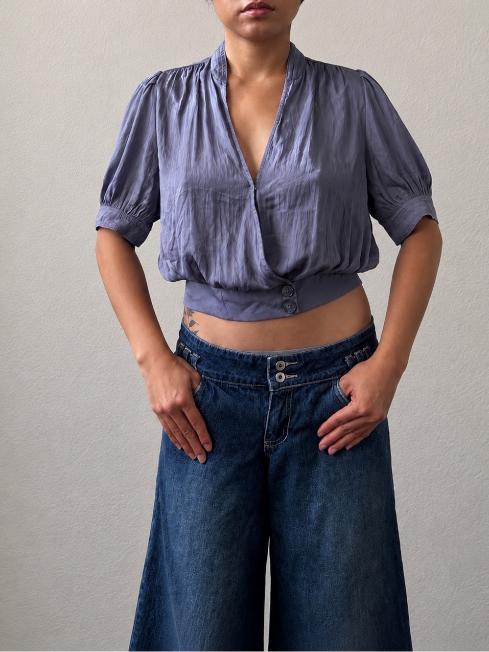Mustard Seed Lavender Cropped V-Neck Blouse